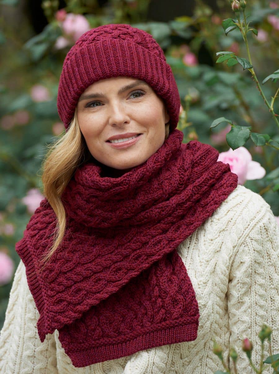 Spaljé mönster mössa - 100% merinoull - Fuchsia