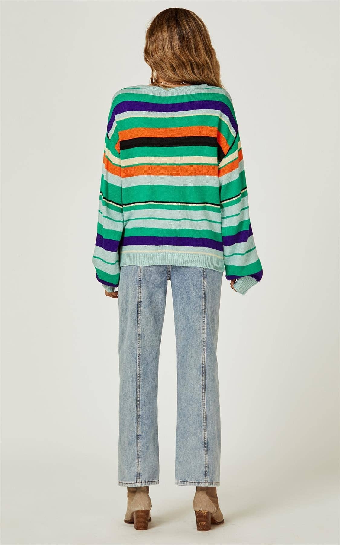 Flefärgad Randig Stickad Tröja - One Size