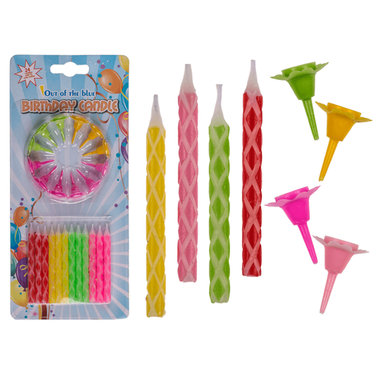 24 fødselsdagslys, med 12 kagestande