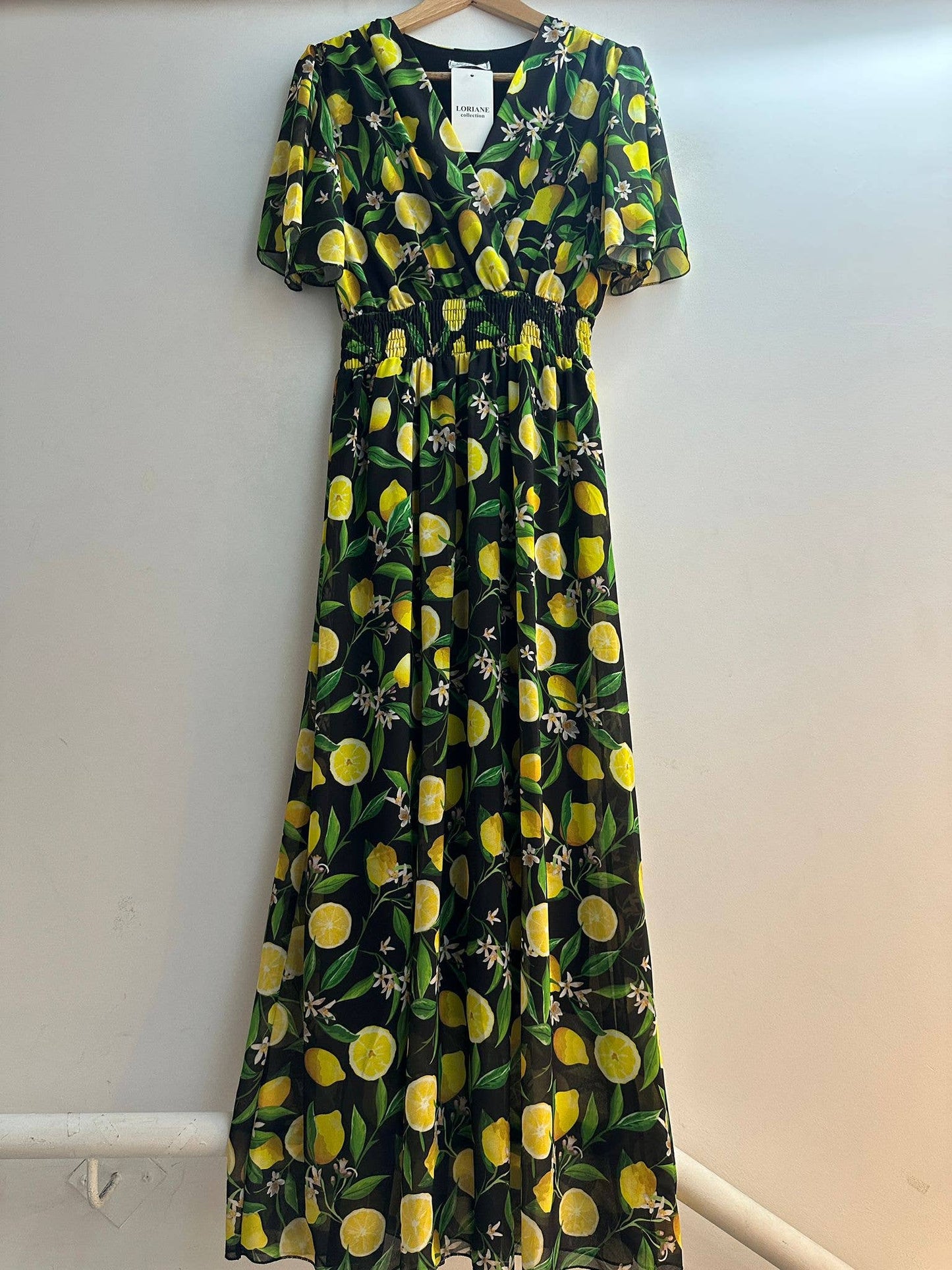 Långklänning med tryck: Svart / En storlek