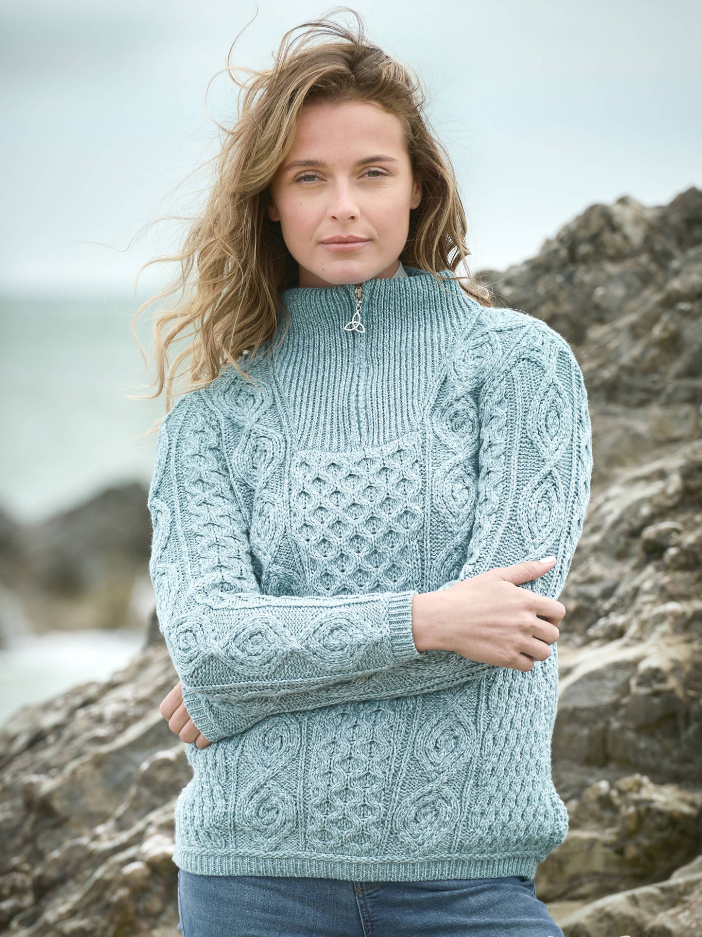 Tröja med drag - 100% Merinoull - Ljusblå