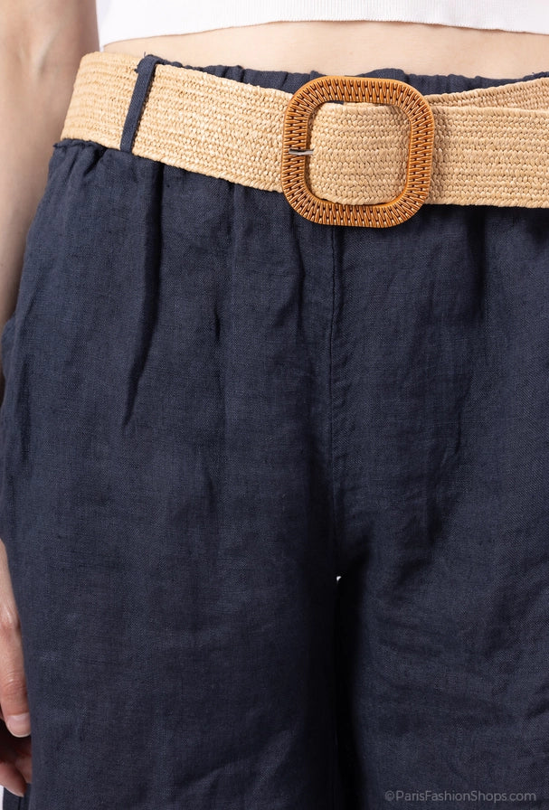 Bermudashorts - 100% linne - Marine