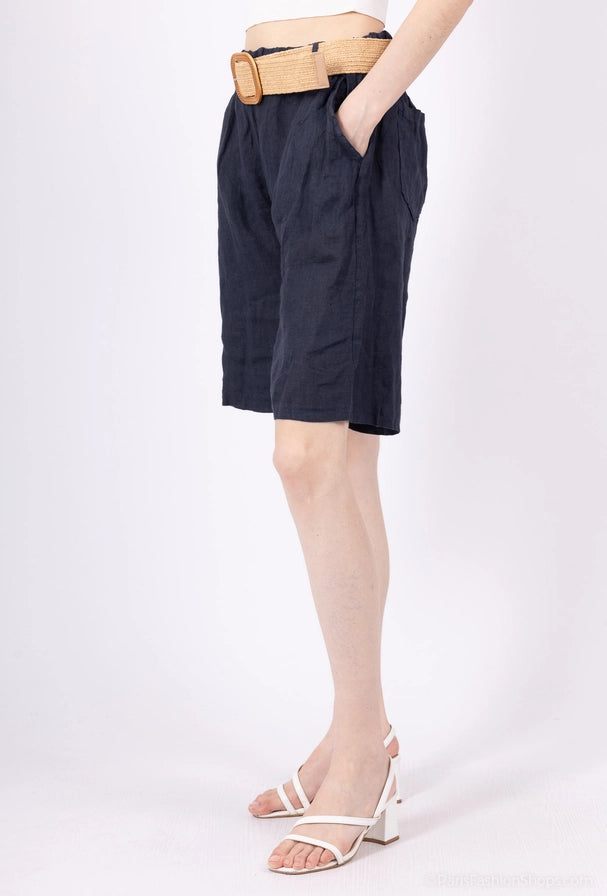 Bermudashorts - 100% linne - Marine