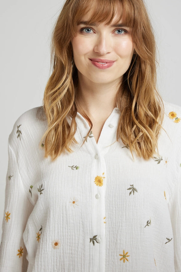 Blus Cameline - Blombroderier - 100 % bomull
