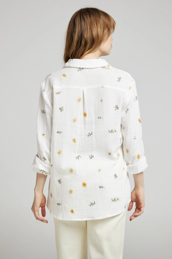 Blus Cameline - Blombroderier - 100 % bomull