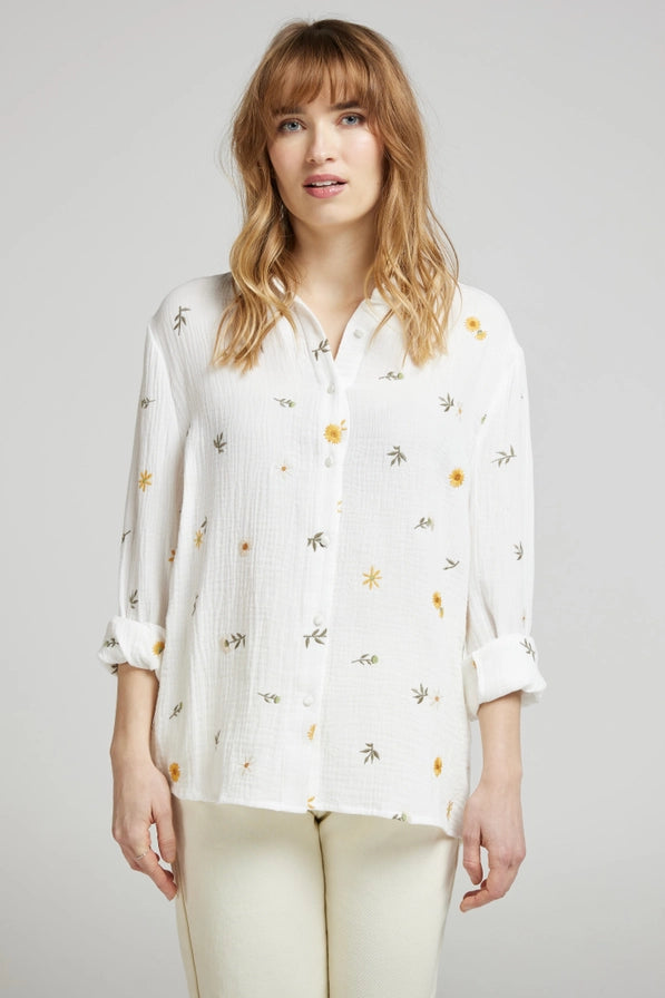 Blus Cameline - Blombroderier - 100 % bomull