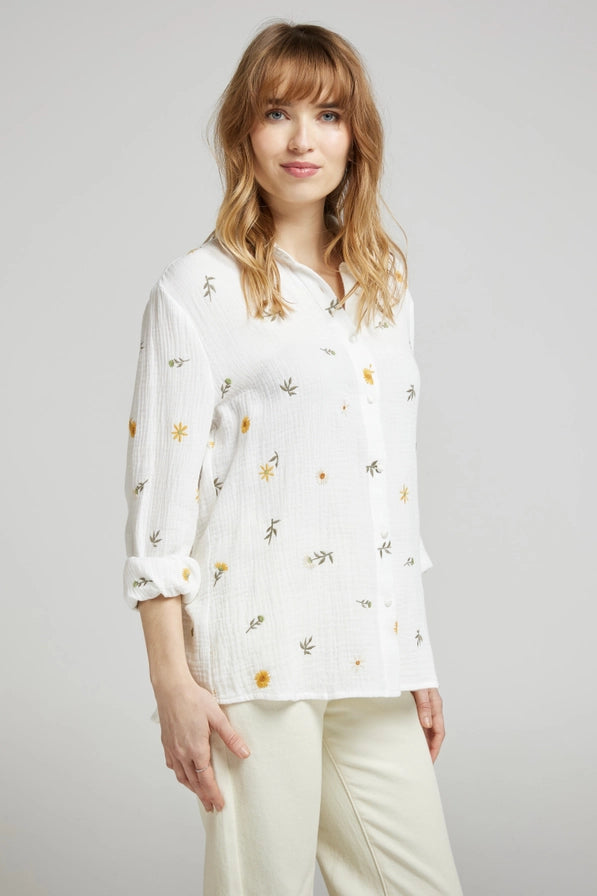 Blus Cameline - Blombroderier - 100 % bomull