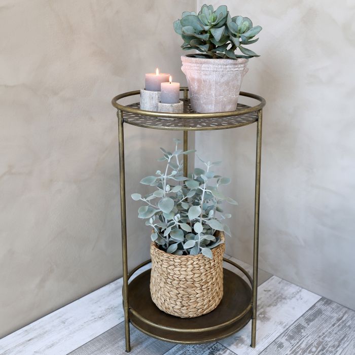 Elegant Bord med 2 Hyllor – Antique Mässing