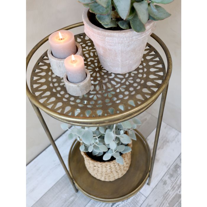 Elegant Bord med 2 Hyllor – Antique Mässing