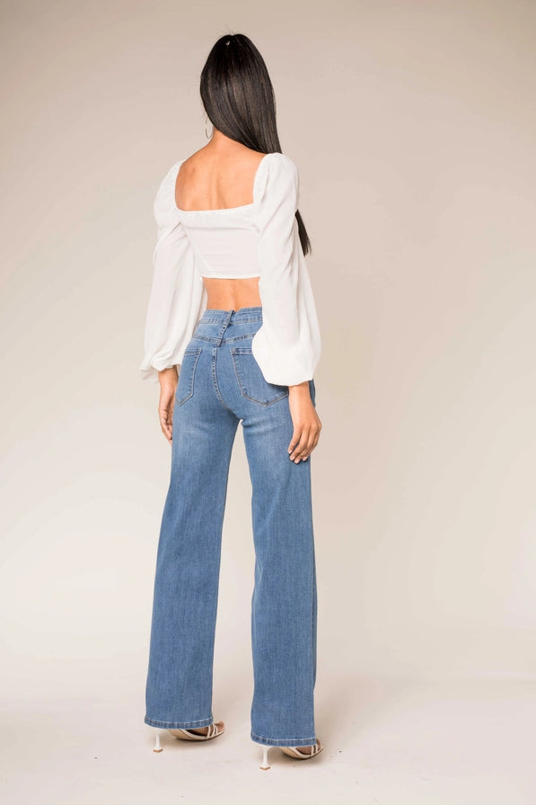 Breda Högmidjade Stretch-Flare Jeans – Retrostil med Modern Komfort