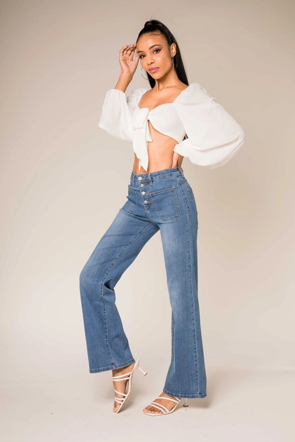 Breda Högmidjade Stretch-Flare Jeans – Retrostil med Modern Komfort