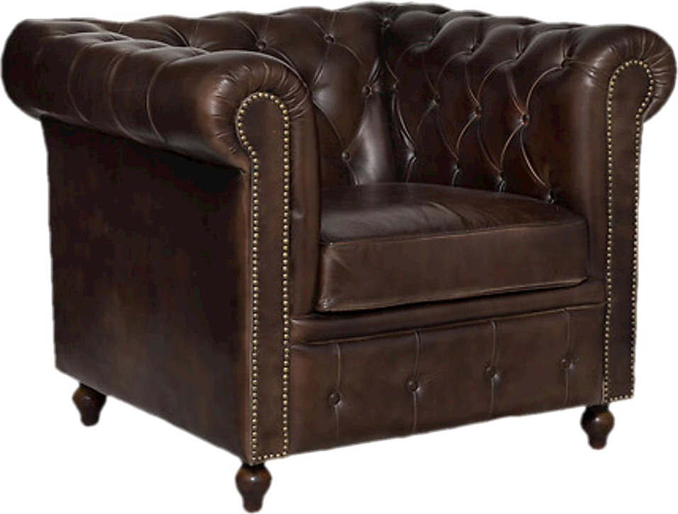Chesterfield fåtölj i brunt läder