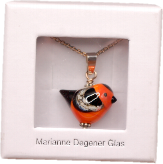 Halsband med FÄgel i Glas - Domherre - Marianne Degener
