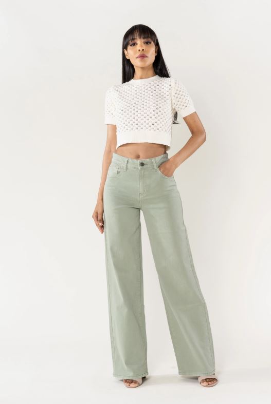 Jeans med vida ben - Ljusgrön