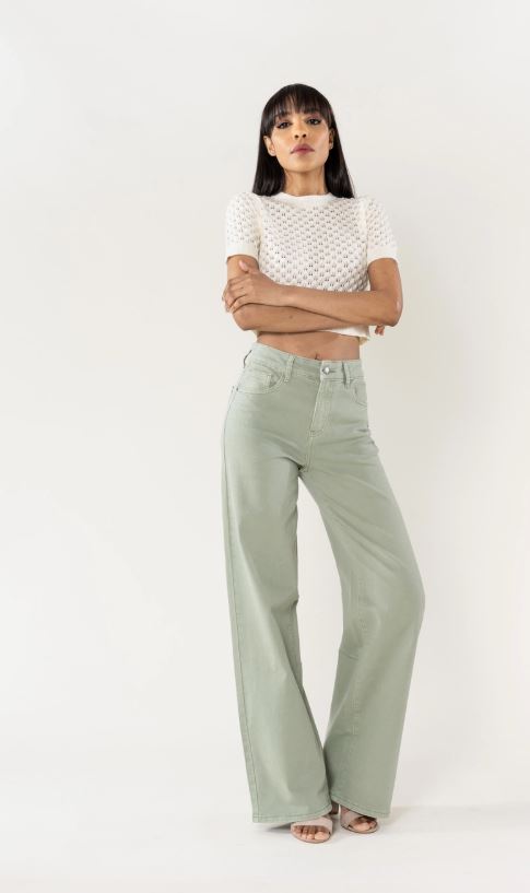Jeans med vida ben - Ljusgrön