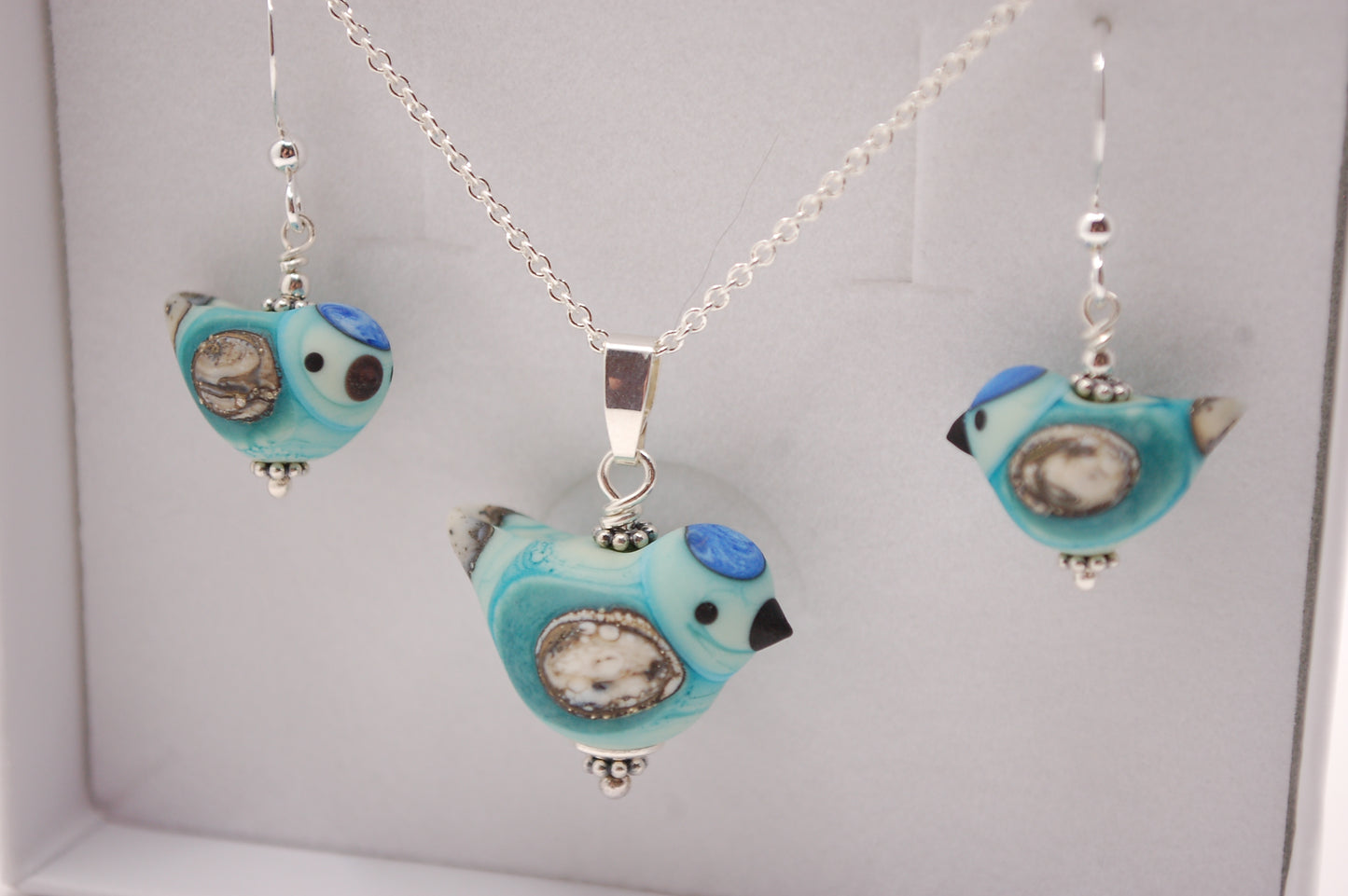Fågel Halsband + Örhängen i Set - Silver - Turkos - Marianne Degener