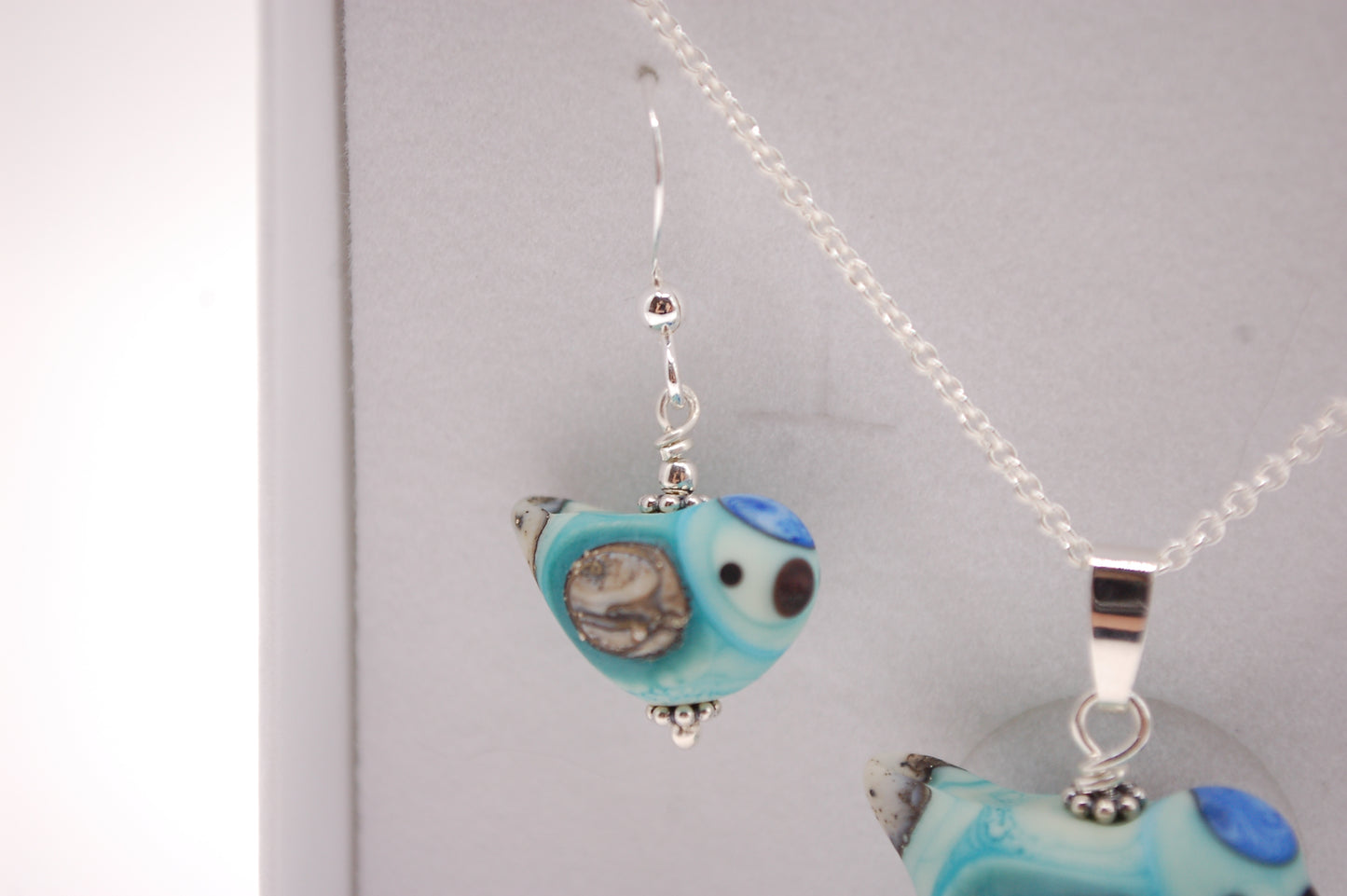 Fågel Halsband + Örhängen i Set - Silver - Turkos - Marianne Degener