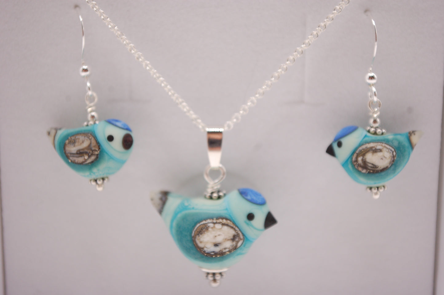 Fågel Halsband + Örhängen i Set - Silver - Turkos - Marianne Degener