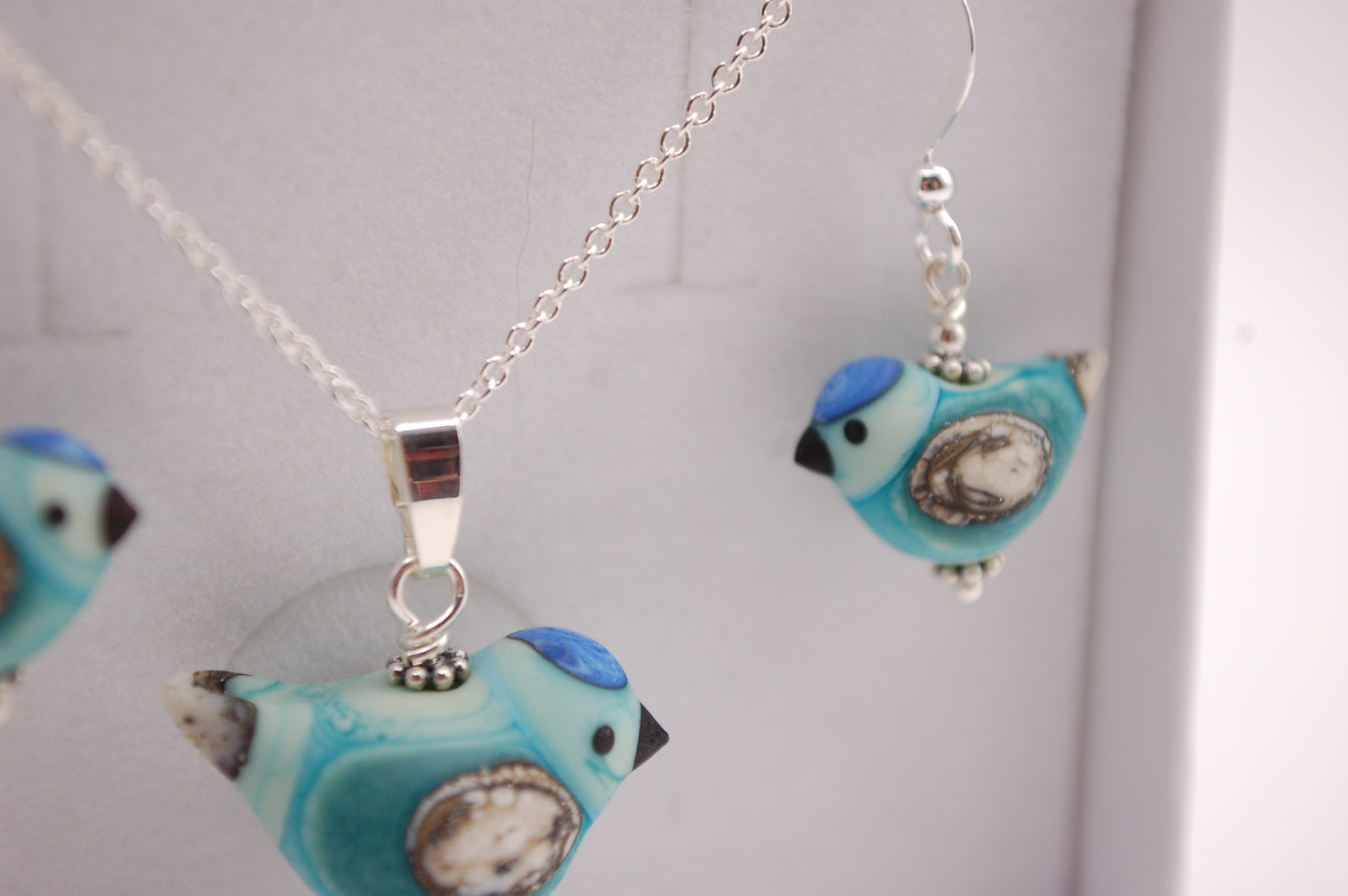 Fågel Halsband + Örhängen i Set - Silver - Turkos - Marianne Degener