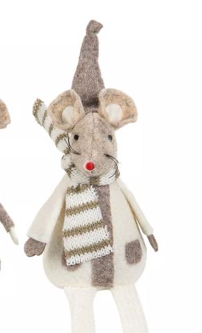 Mus Sidder Hvid/Lysebrun - 20cm - Julepynt