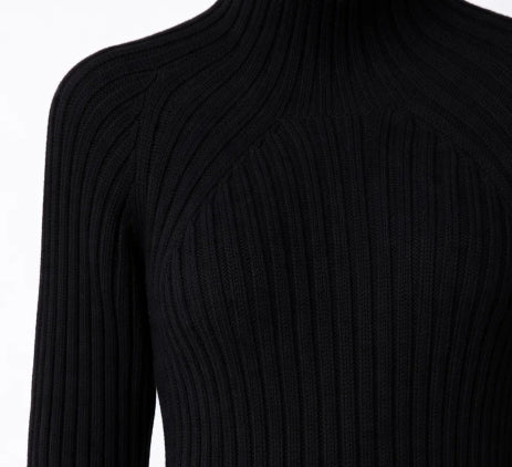 Randig stickad kashmir klänning : Svart