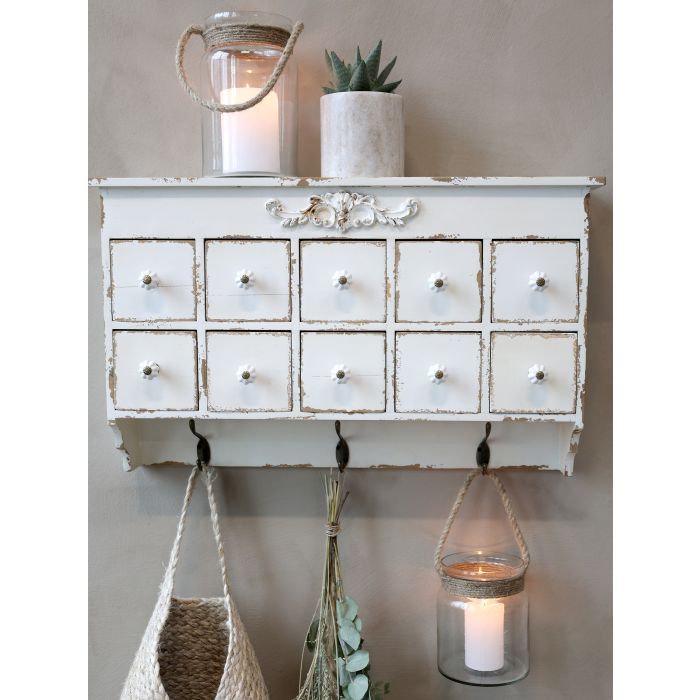 Sorteringshylla med lådor och krokar - Shabby Chic