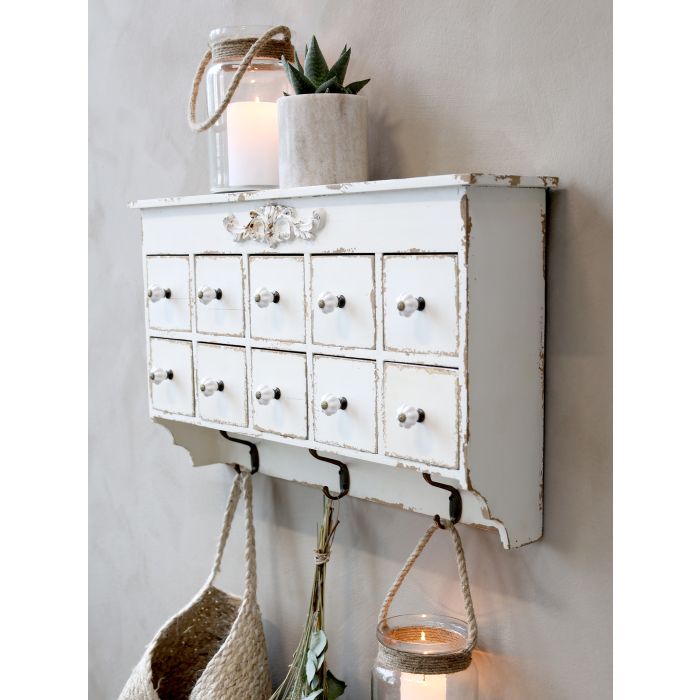 Sorteringshylla med lådor och krokar - Shabby Chic