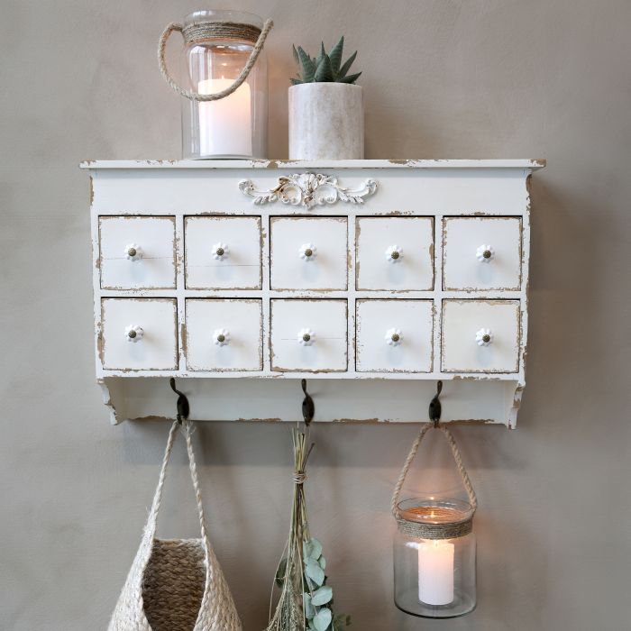 Sorteringshylla med lådor och krokar - Shabby Chic