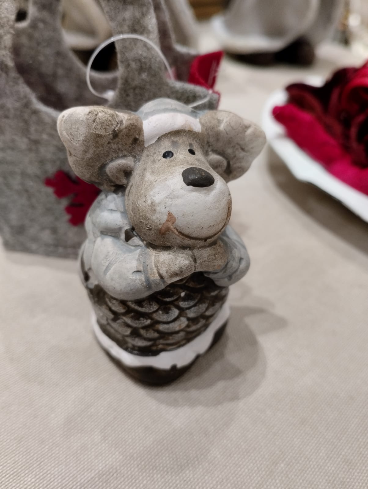 Juldekoration - Älg i grå tygpåse