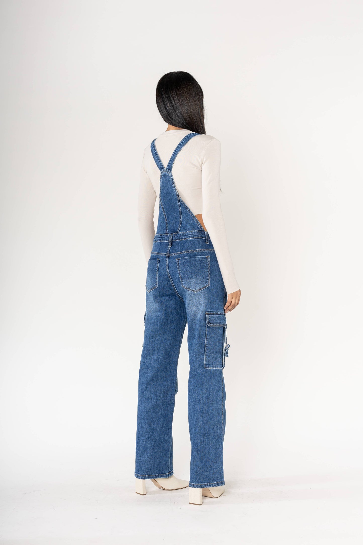 Nina Carter Hängselbyxa Cargo Denim Stretch - Blå