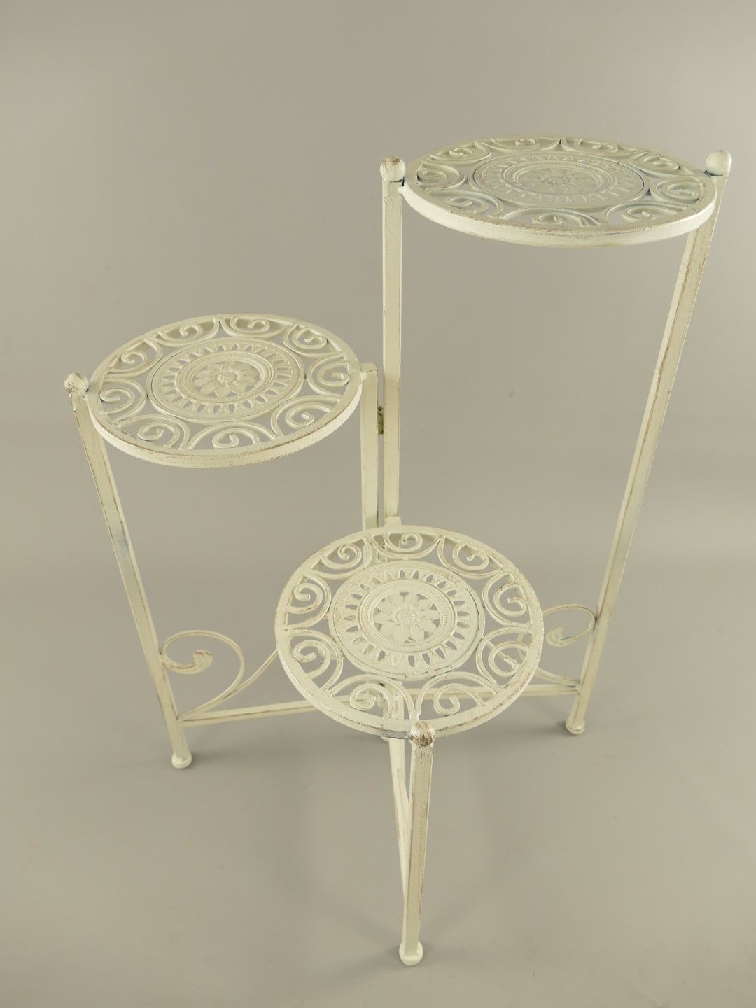 Blombord / Piedestal i smide - Antik Vit - H 67cm
