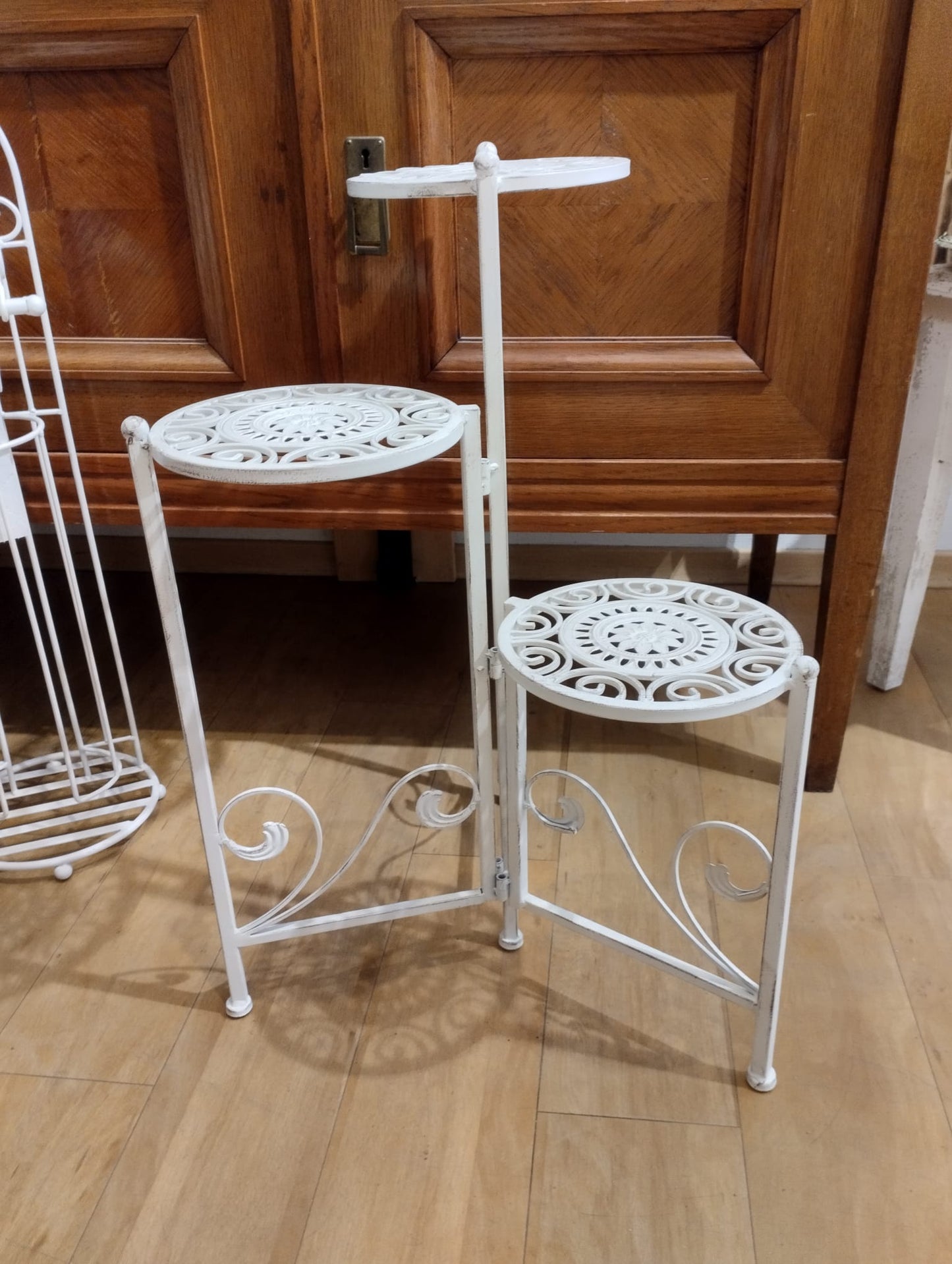 Blombord / Piedestal i smide - Antik Vit - H 67cm