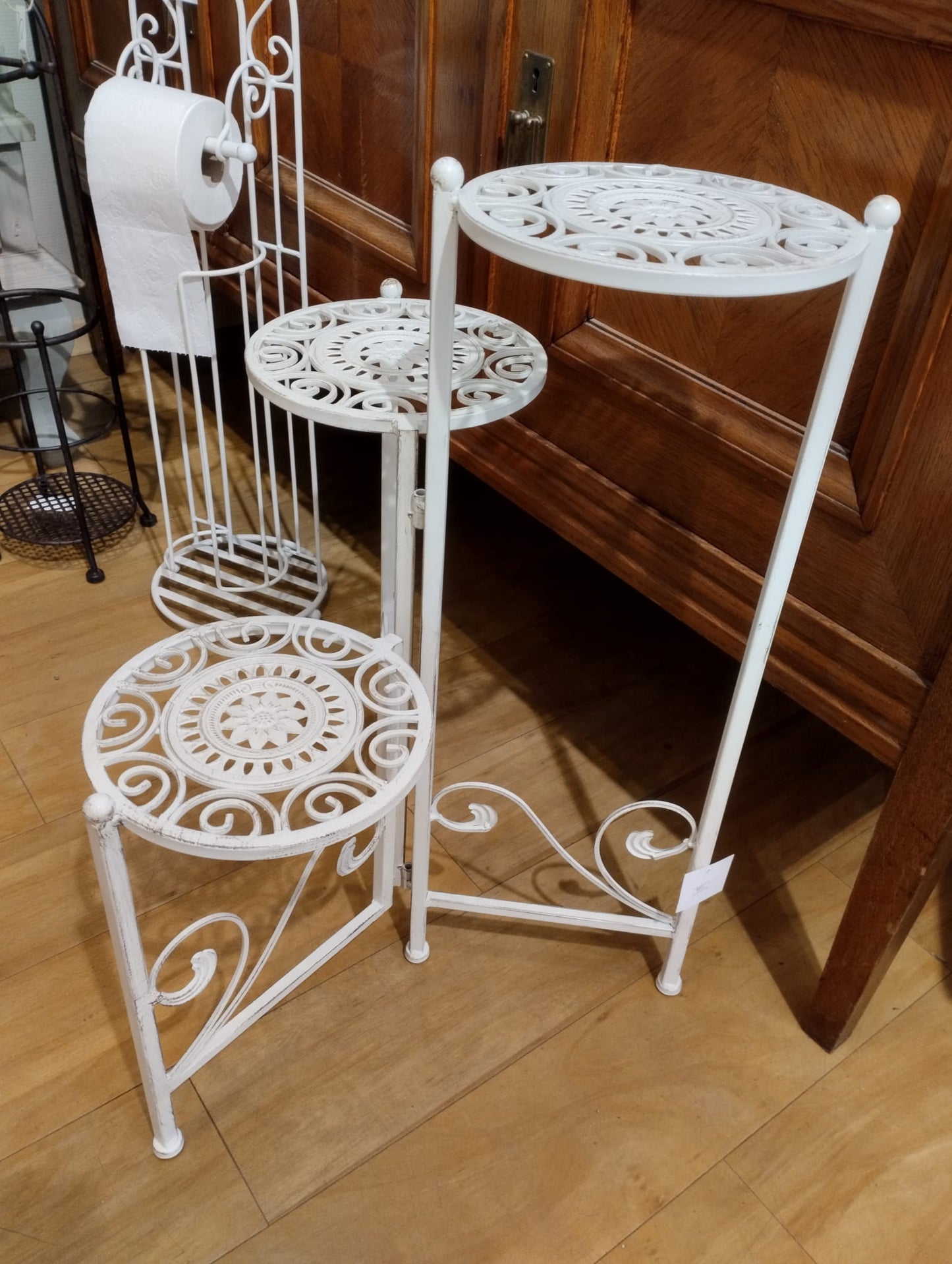 Blombord / Piedestal i smide - Antik Vit - H 67cm