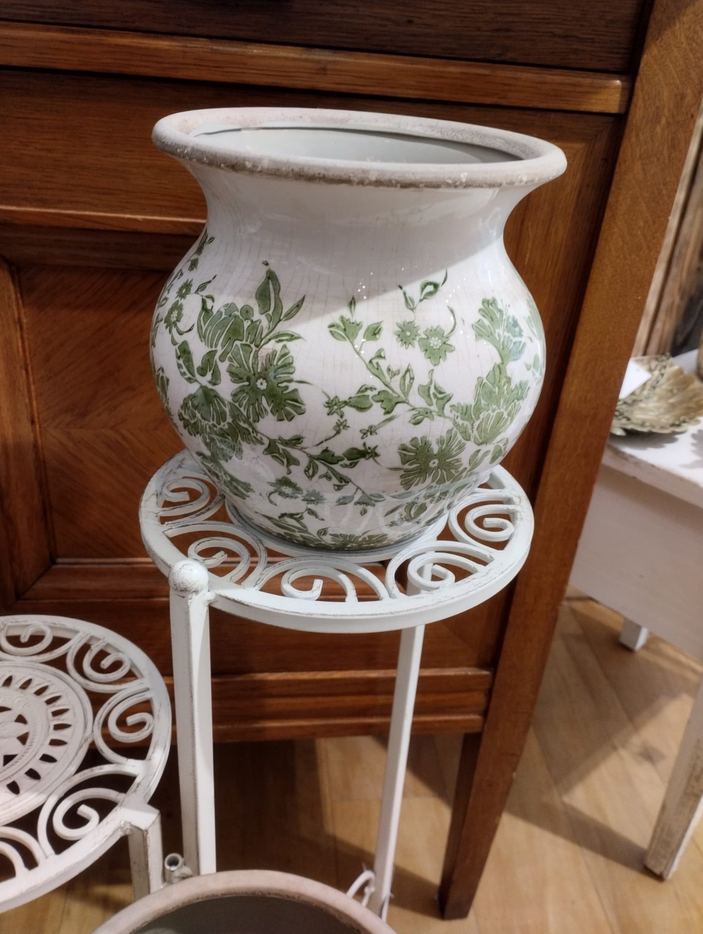 Blombord / Piedestal i smide - Antik Vit - H 67cm