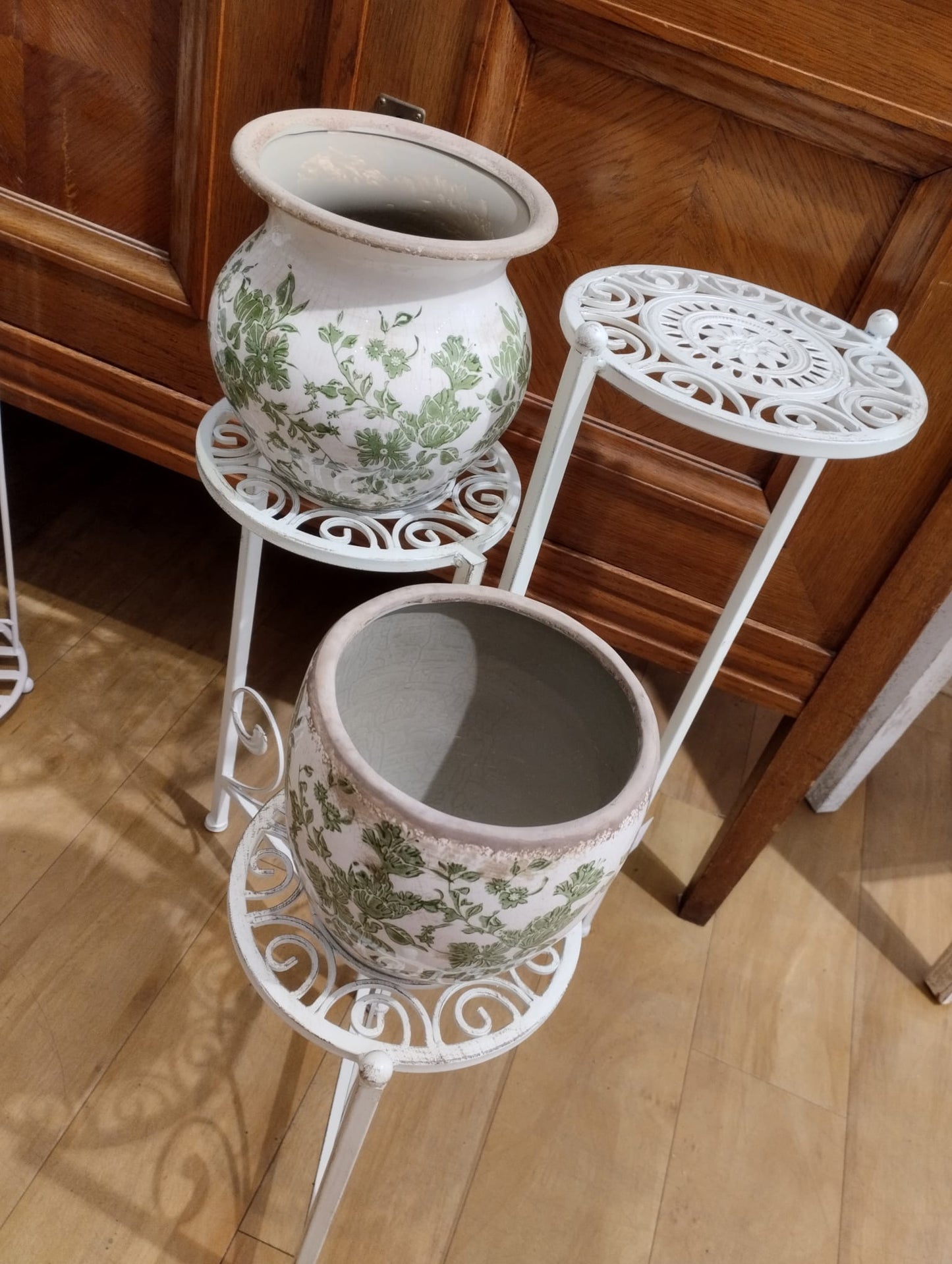 Blombord / Piedestal i smide - Antik Vit - H 67cm