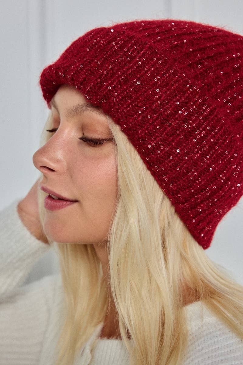 Ullmössa med glittrande garn - Röd 30% Ull