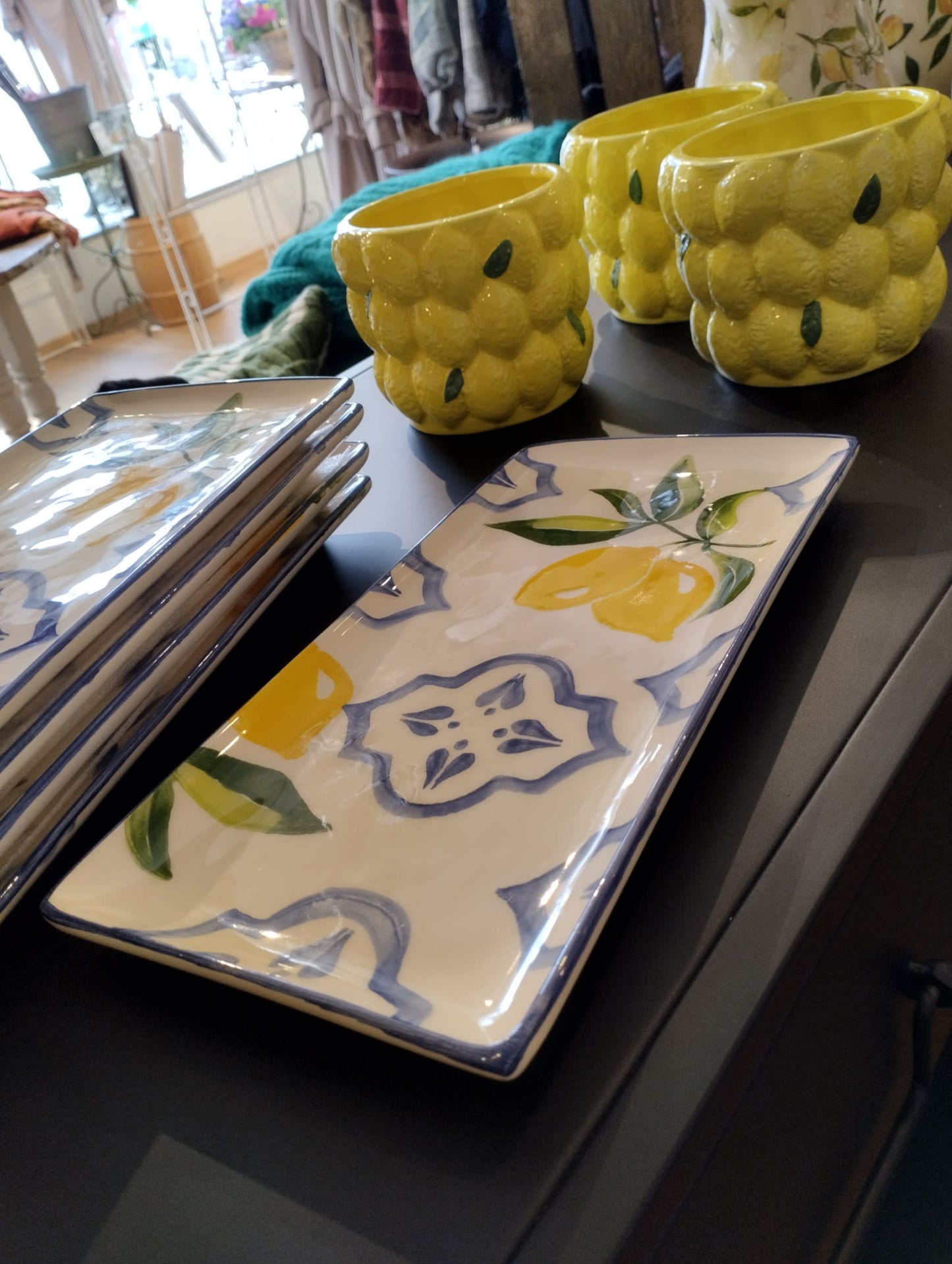 Serveringsfat i keramik - Citronmotiv - 29x15cm