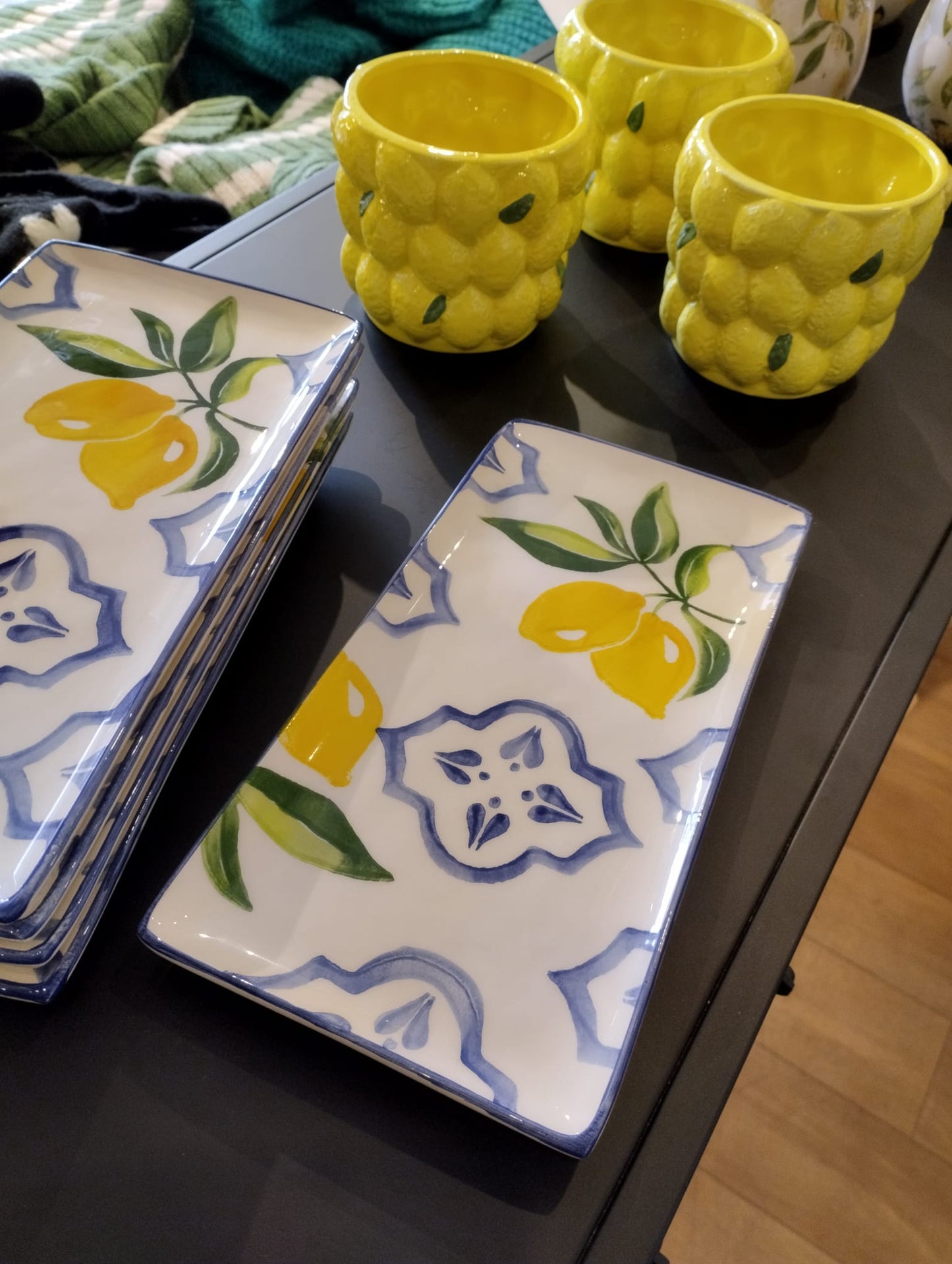 Serveringsfat i keramik - Citronmotiv - 29x15cm