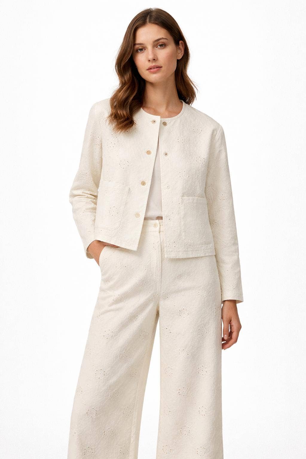 Vid, broderad bomullsbyxa: krämfärgad