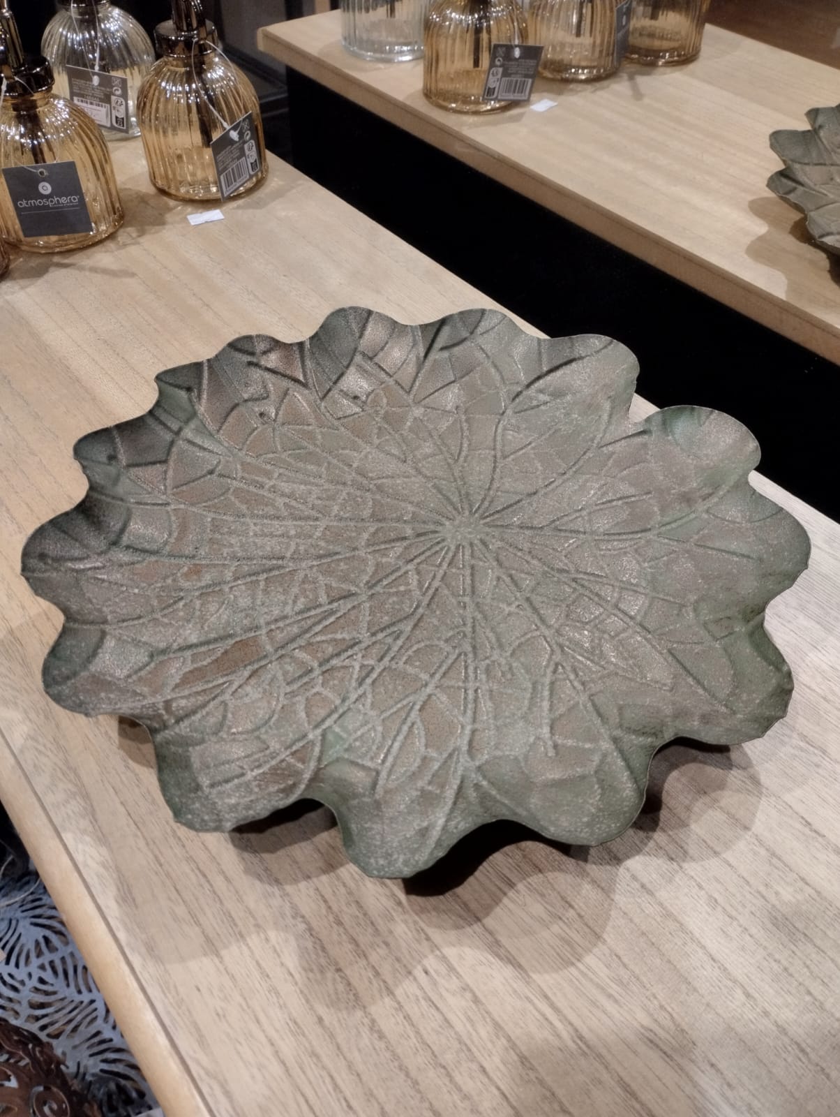Fågelbad Blad Metall Grön