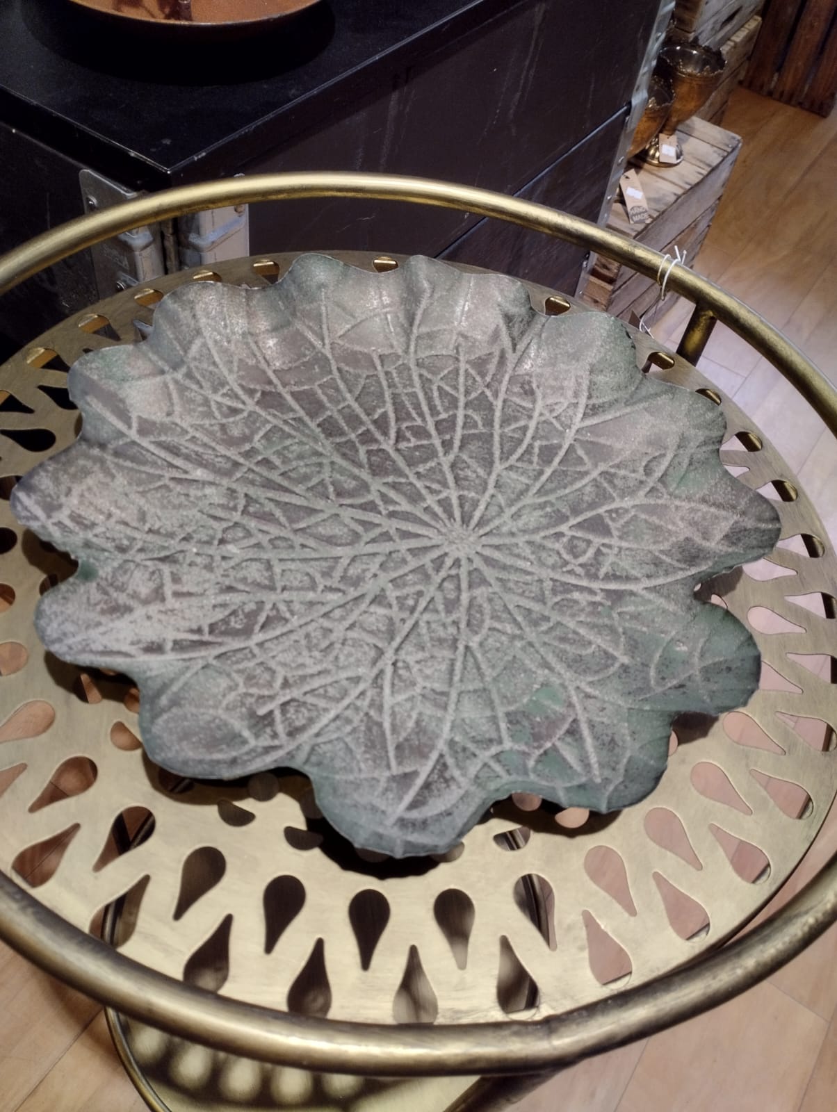 Fågelbad Blad Metall Grön