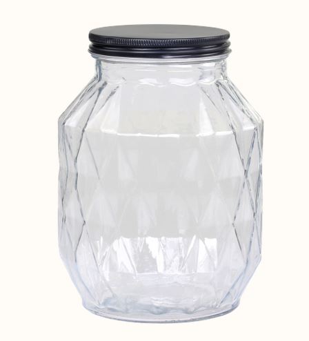 Opbevaringsglas med diamantslibning - H 22 cm