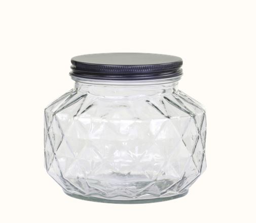 Opbevaringsglas med diamantslibning - H 13,5 cm