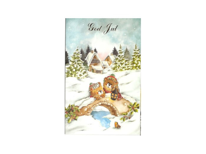 Julkort dubbelt med kuvert - Motiv: Nalle/Kanin