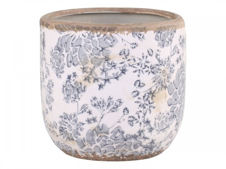 Kruka Lourdes med fransk blommönster - Antik Blå - H14 cm