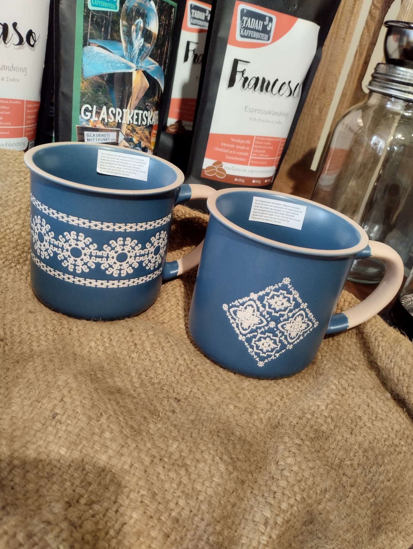 Mugg - Blå Vit - med Dekor