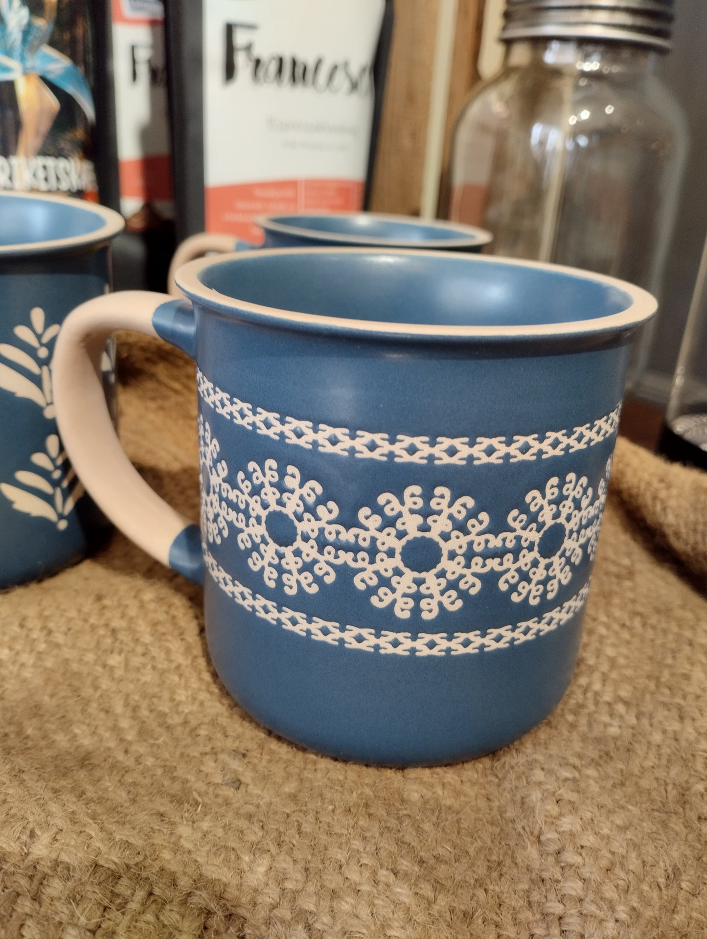 Mugg - Blå Vit - med Dekor