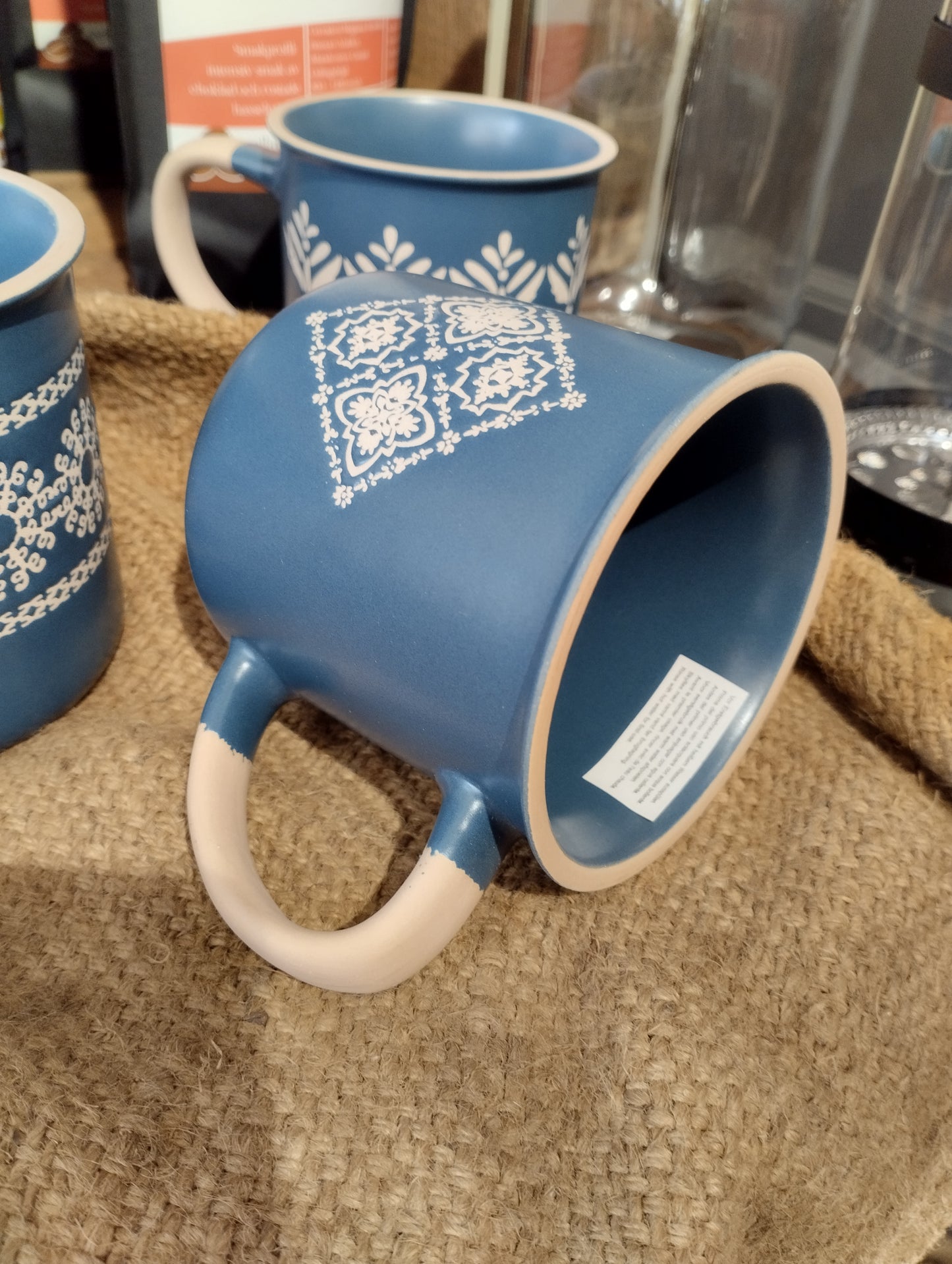 Mugg - Blå Vit - med Dekor