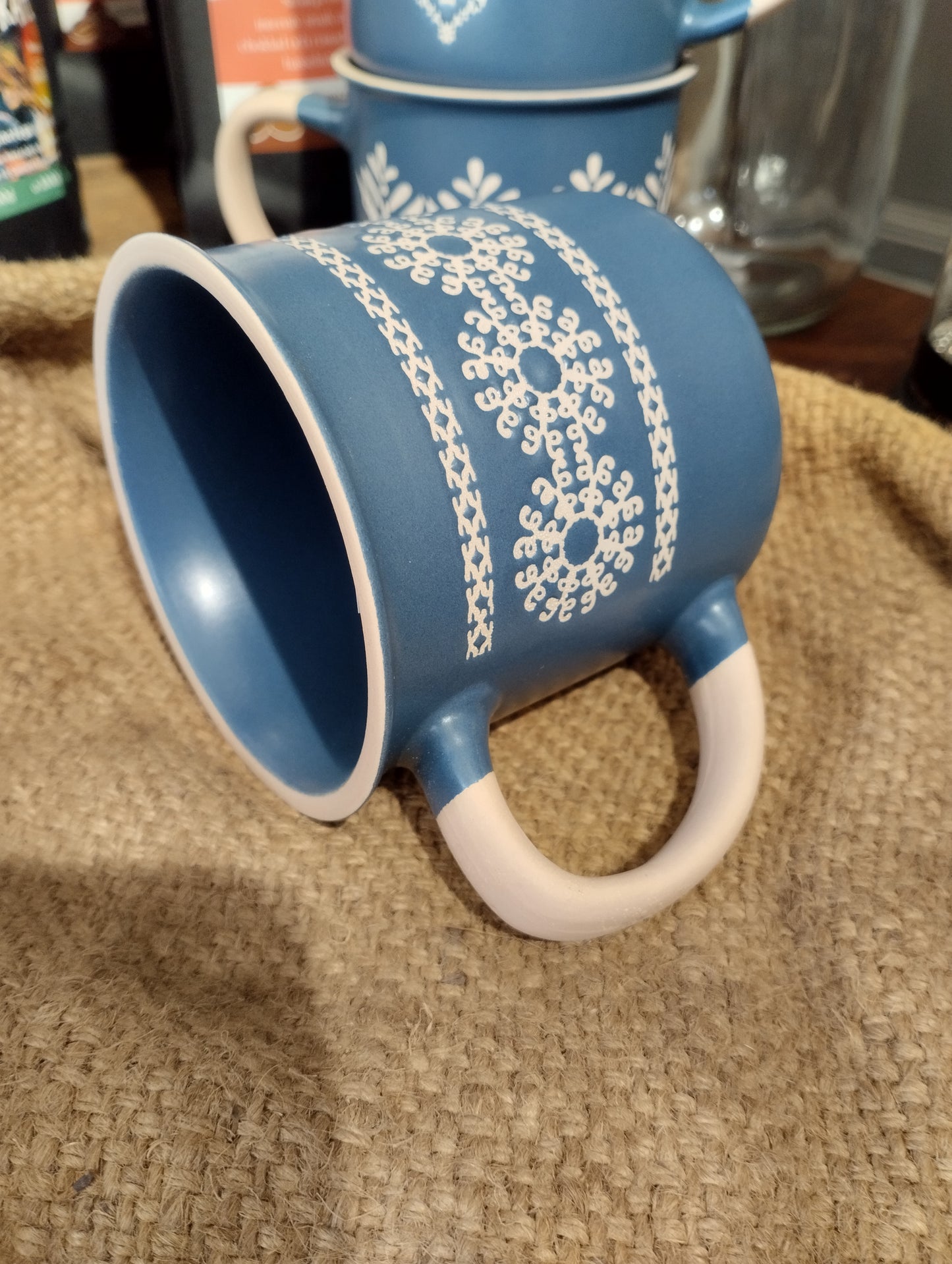 Mugg - Blå Vit - med Dekor