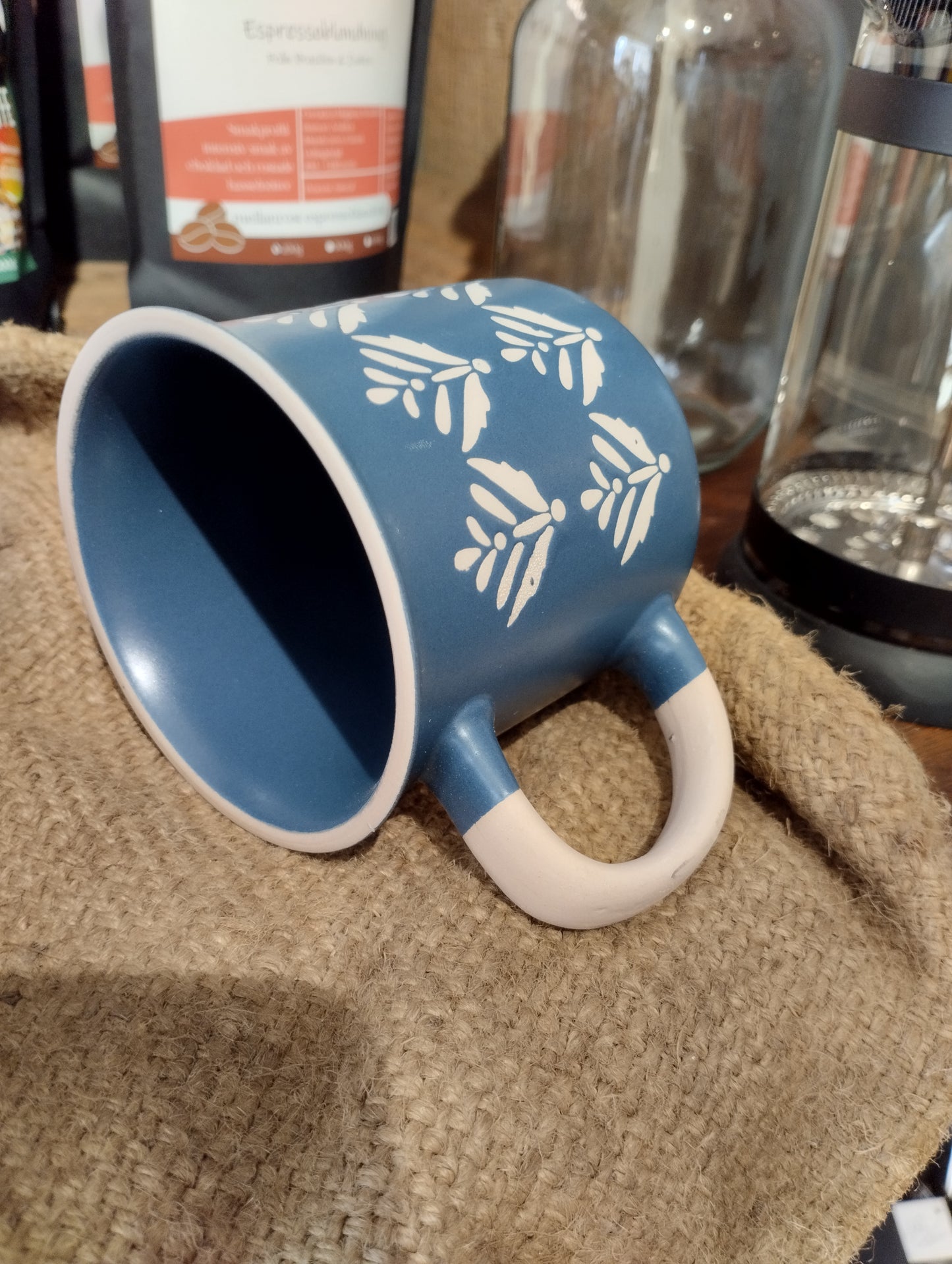 Mugg - Blå Vit - med Dekor